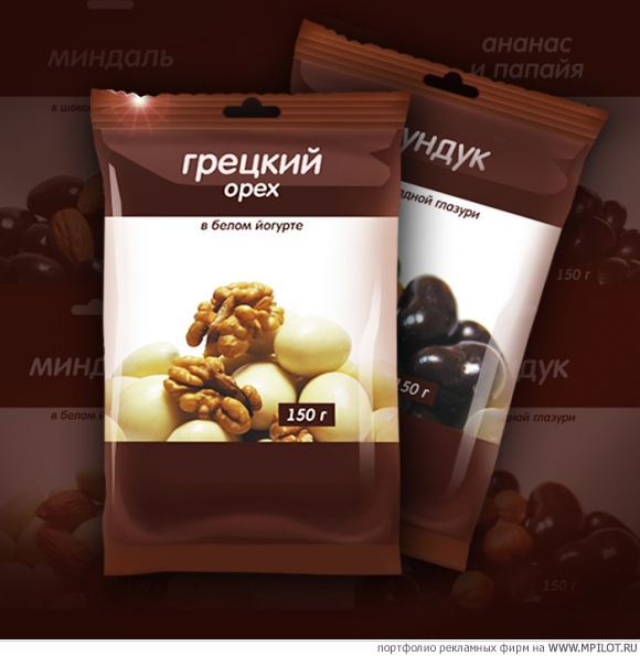 Упаковка для орехов в шоколадной глазури. ТС .  Образец портфолио - Упаковка. ДВ - Екатеринбург