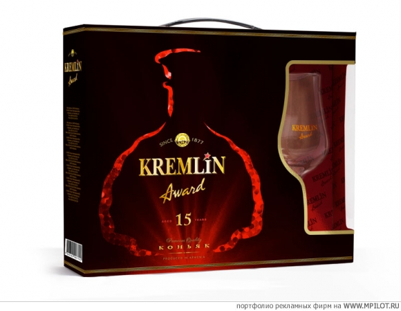 Концепция дизайна упаковки для коньяка KREMLIN.  Образец портфолио - Упаковка. Студия брендинга ЭЛЬ - Москва